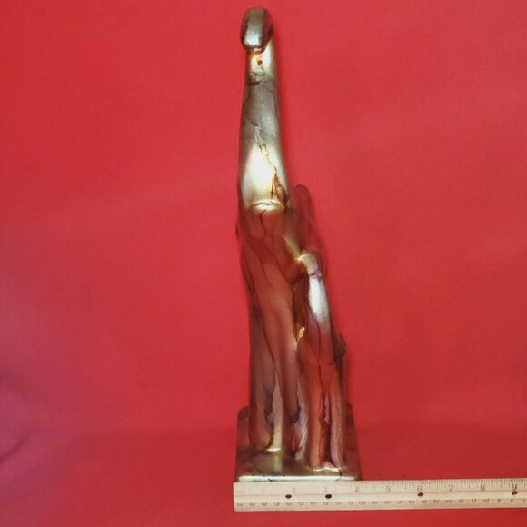 Gold Glazed Elephant Mom Baby Figurine Sculpture Long Legs Free Standing Statue - Picture 11 of 13